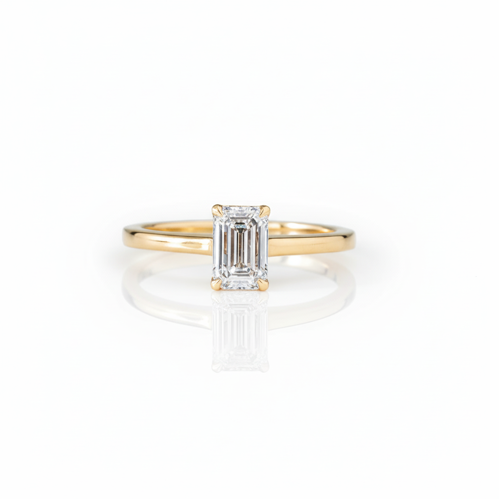 0.8ct Emerald Natural Diamond Solitaire Engagement Ring - PearJewels Australia